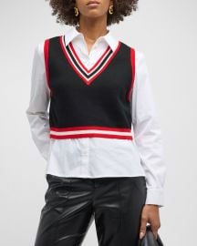 Alice Olivia Orly Tipped Sweater Vest Combination Tunic at Neiman Marcus