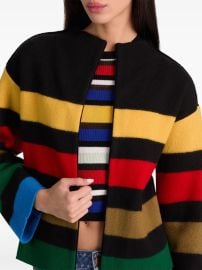 Alice Olivia Pearson Striped Collared Sweater Jacket Black at Farfetch