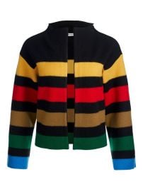 Alice Olivia Pearson Striped Collared Sweater Jacket Black at Farfetch