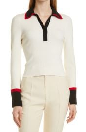 Alice Olivia Pia Ribbed Wool Blend Polo Sweater at Nordstrom