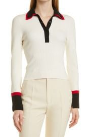 Alice Olivia Pia Ribbed Wool Blend Polo Sweater in Soft White Multi  at Nordstrom