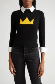 Alice Olivia Porla Collared Appliqu Wool Sweater at Nordstrom