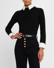 Alice Olivia Porla Pinstripe Collared Sweater at Neiman Marcus