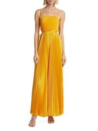 Alice Olivia Powell pleated Cutout satin wide leg jumpsuit at Saks Off 5th