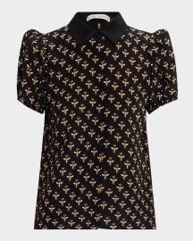 Alice Olivia Queen Bee Willa Embroidered Puff-Sleeve Blouse at Neiman Marcus