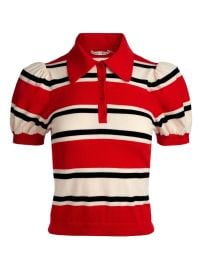 Alice Olivia RAMONA Striped puff-sleeve Polo Shirt Red at Farfetch