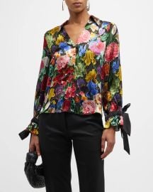 Alice Olivia Randa Floral Tied Blouson Sleeve Top at Neiman Marcus