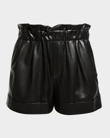 Alice Olivia Reagan Vegan-Leather Paperbag Shorts at Neiman Marcus