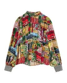 Alice Olivia Red Gertrude Printed Pleated Matte Satin Blouse at Farfetch