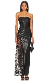 Alice Olivia Retha Faux Leather Lace Maxi Dress In Black at Revolve