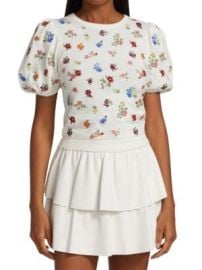 Alice Olivia Risa Embroidered Puff Sleeve Top on SALE at Saks Off 5th