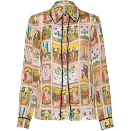 Alice Olivia Tarot Card Alfie Silk Blouse Collared Top Mystical Print Shirt XS eBay at eBay