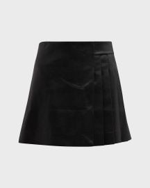 Alice Olivia Toni Vegan Leather Asymmetric Pleated Mini Skirt at Neiman Marcus