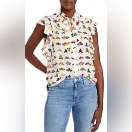 Alice Olivia Tops Alice Olivia Robbie Butterfly Print Silk Bow Blouse Medium Poshmark at Poshmark