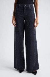 Alice Olivia Trish Embellished Baggy Jeans in Maya Charcoal Black at Nordstrom