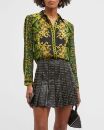 Alice Olivia Willa Baroque-Print Placket Top at Neiman Marcus