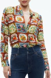 Alice Olivia Willa Cocktail Print Silk Button-Up Shirt at Nordstrom