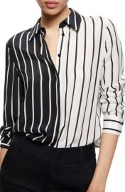 Alice Olivia Willa Colorblock Stripe Silk Button-Up Shirt at Nordstrom