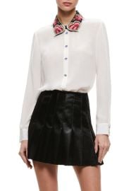 Alice Olivia Willa Embroidered Collar Silk Shirt at Nordstrom