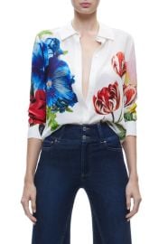 Alice Olivia Willa Floral Silk Button-Up Shirt at Nordstrom