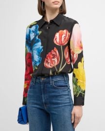 Alice Olivia Willa Floral Silk Button Up Shirt in Le Parisien Black at Neiman Marcus