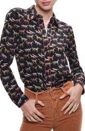 Alice Olivia Willa Horse Print Piped Silk Shirt at Nordstrom