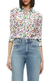 Alice Olivia Willa Horseshoe Print Silk Button Up Shirt at Nordstrom