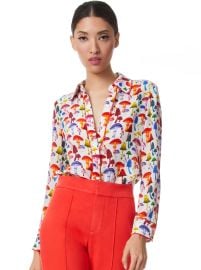 Alice Olivia Willa Piped Placket Top in Magic Mushroom at Alice + Olivia