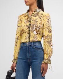 Alice Olivia Willa Printed Crepe Tie-Sleeve Blouse at Neiman Marcus