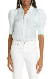 Alice Olivia Willa Puff Sleeve Silk Button-Up Shirt at Nordstrom