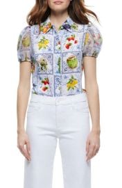 Alice Olivia Willa Short Drama Puff Sleeve Blouse at Nordstrom