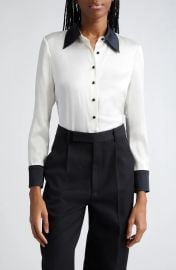 Alice Olivia Willa Silk Fitted Shirt in Off White Black at Nordstrom