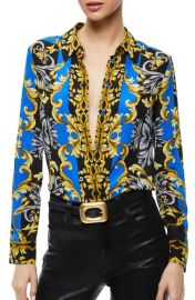 Alice Olivia Willa Tapestry Print Silk Button-Up Shirt at Nordstrom