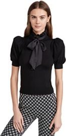 Alice Olivia Women39s Chase Puff Sleeve Ruffle Neck Sweater Black S at Amazon