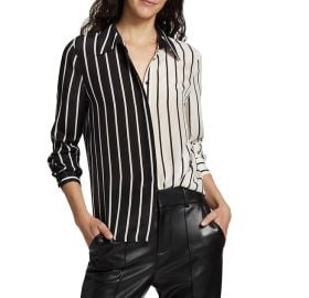 Alice Olivia Women39s Willa Placket Palazzo Black White Striped Silk Blouse Shop Premium Outlets at Shop Simon