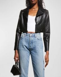 Alice Olivia Yardley Vegan Leather Cropped Jacket at Neiman Marcus