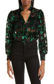 Alice Olivia Zina Burnout Velvet Sheer Blouse at Nordstrom