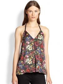 Alice and Olivia - Guenda Leather-Trim Silk Tank Top at Saks Fifth Avenue