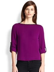 Alice and Olivia - Leather-Trimmed Roll Sleeve Top at Saks Fifth Avenue