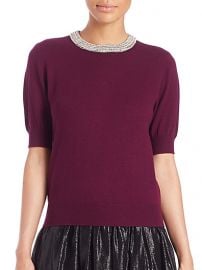 Alice and Olivia - Pandora Embellished Wool-Blend Sweater in Aubergine at Saks Fifth Avenue