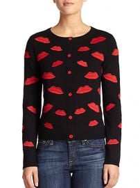 Alice and Olivia - Pout Embroidered Lips-Patterned Wool Cardigan at Saks Fifth Avenue