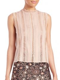 Alice and Olivia - Rhona Sleeveless Mockneck Lace-Trim Blouse at Saks Fifth Avenue