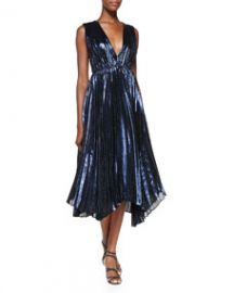 Alice and Olivia Alessandra Pleated Metallic Asymmetric Gown at Neiman Marcus