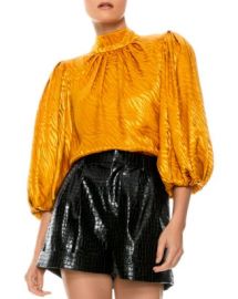 Alice and Olivia Alice  Olivia Annabelle Mock Neck Puff Sleeve Top   Bloomingdales at Bloomingdales