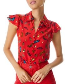 Alice and Olivia AliceOlivia Martel Butterfly Print Silk Flutter Sleeve Top   Bloomingdales at Bloomingdales