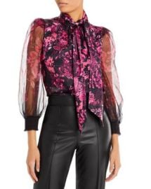 Alice and Olivia Brentley Tie Neck Floral Print Blouse Bloomingdales at Bloomingdales