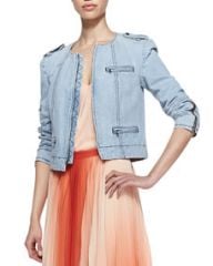 Alice and Olivia Cam Round-Neck Denim Jacket at Neiman Marcus