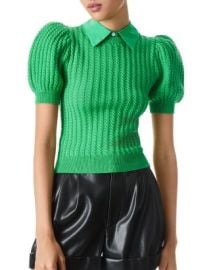 Alice and Olivia Chase Cable Puff Sleeve Sweater Bloomingdales at Bloomingdales