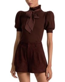 Alice and Olivia Chase Puff Sleeve Ruffle Neck Sweater Bloomingdales at Bloomingdales