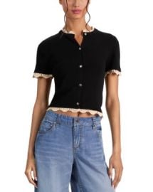 Alice and Olivia Ciara Short Sleeve Cardigan with Trim Bloomingdalex27s Women at Bloomingdales